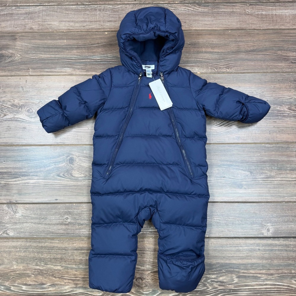 Polo Ralph Lauren Kids 9M Bunting Navy Blue Hooded Quilted Snowsuit NWT